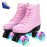 Women\'s Roller Skates PU Leather High-top Roller Derby Skates Four-Wheel Outdoor Skates Double Row Shiny Roller Skates for Indoor(Pink Flash, 40-US: 8.5)