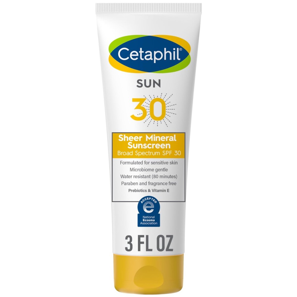 CETAPHIL Sheer Mineral Sunscreen Lotion for Face & Body, 3 fl oz, 100% Mineral UVA/UVB Filters: Zinc Oxide & Titanium Dioxide, Broad Spectrum SPF 30, For Sensitive Skin