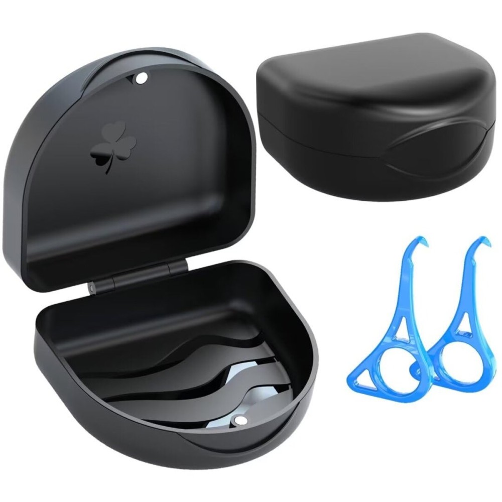2PCS Retainer Case Denture Case: BVN Orthodontic Dental Case, Slim Braces Case, Mouth Guard Case, Denture Box, Teeth Aligner Case, Night Guard Case Container Storage Holder Black