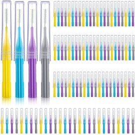 Patelai 100 Pieces Braces Brush for Cleaner Interdental Brush Toothpick Dental Flossing Head Oral Hygiene Flosser Tooth Cleaning Tool (Light Blue, Yellow, Gray, Purple)