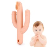 Cactus Teether, Baby Teething Toys for Babies, Self-Soothing Pain Relief Soft Baby Toothbrush for Babies, Toddlers, Infants, Boy and Girl, Natural Organic BPA Free(Peachy)