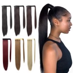 SEIKEA 24 Ponytail Extension Clip in Long Straight Wrap Around Pony Tail Natural Soft Synthetic Hairpiece Hair Extensions for Women Color Black