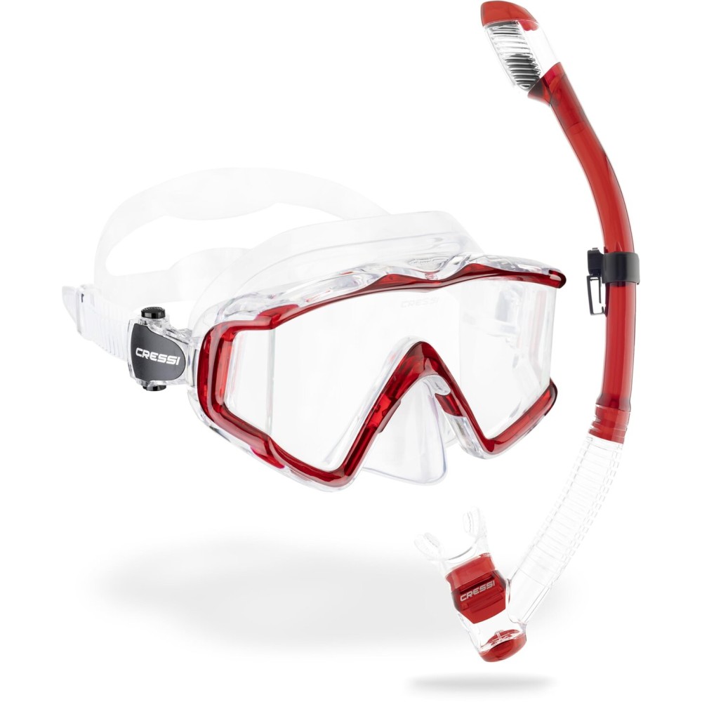 Cressi Pano 3 & Supernova Dry Mask & Snorkel Kits, Clear/Red