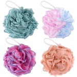 BTYMS 75g/pc Bath Loofah Mesh Puffs, Large Body Exfoliating Shower Sponges for Men and Women Showering - Set of 4