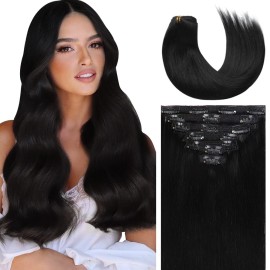 Lacer 22 Inch Full Head Silky Straight 100% Human Hair Clip in Extensions in Jet Black 1 7Pieces 140g Double Weft Extensions Lace Clip Extensions Natural Hair