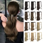 Sofeiyan Curly Ponytail Extension 15 Inch Heat Resistant Synthetic Natural Wavy Hairpiece Wrap Around Pony Tail Hair Extensions for White Black Women Hair Piece, Brown