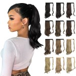 Sofeiyan Curly Ponytail Extension 15 Inch Heat Resistant Synthetic Natural Wavy Hairpiece Wrap Around Pony Tail Hair Extensions for White Black Women Hair Piece, Off Black