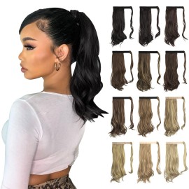 Sofeiyan Curly Ponytail Extension 15 Inch Heat Resistant Synthetic Natural Wavy Hairpiece Wrap Around Pony Tail Hair Extensions for White Black Women Hair Piece, Off Black