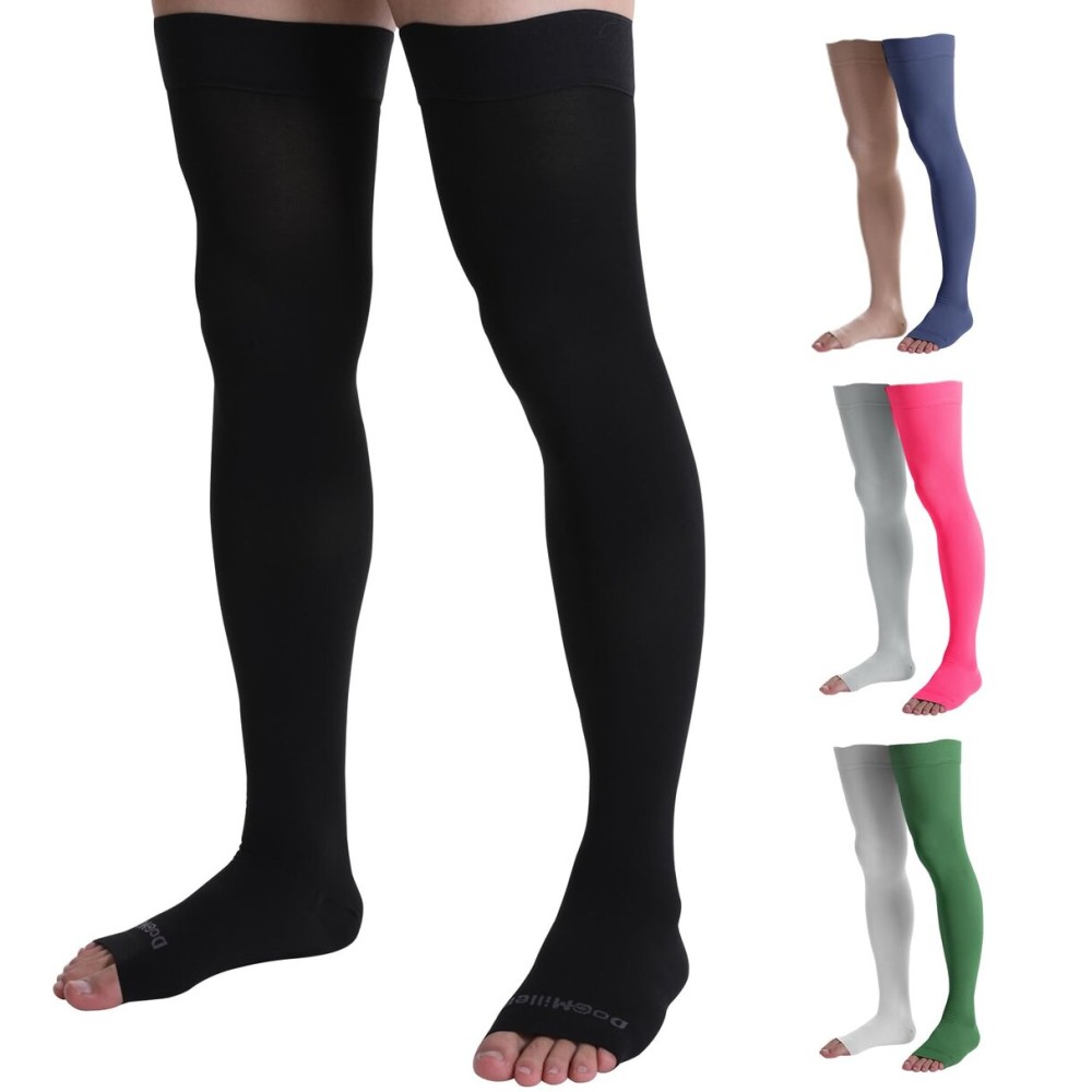 Doc Miller Thigh High Compression Socks - Open Toe, 20-30mmHg for Varicose Veins, Calf, Leg & Ankle Support, Pregnancy & Maternity Stockings, Small to Plus Size