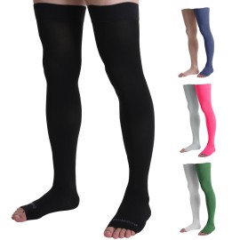 Doc Miller Thigh High Compression Socks - Open Toe, 20-30mmHg for Varicose Veins, Calf, Leg & Ankle Support, Pregnancy & Maternity Stockings, Small to Plus Size