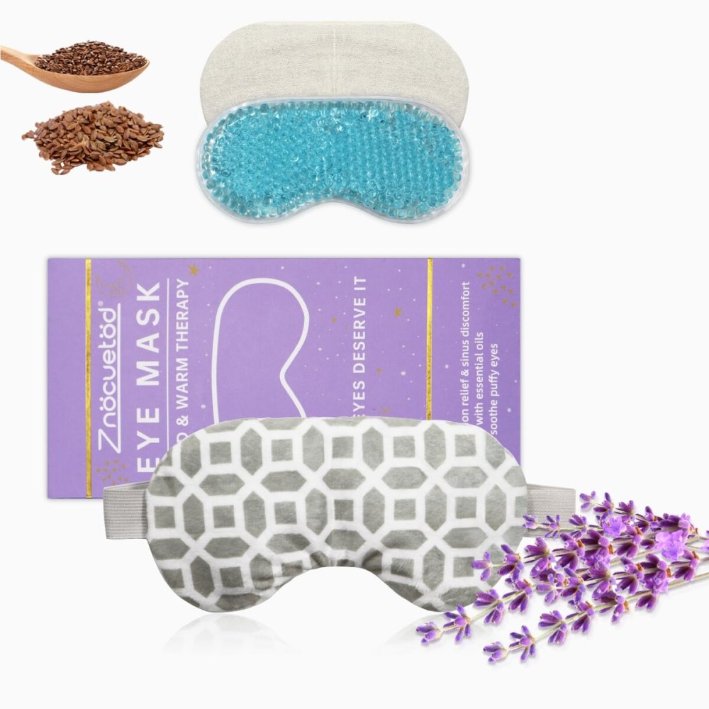 2 in 1 Heated/Ice Eye Mask Moist Heat Eye Mask Lavender & Flaxseed Sinus Pillow Microwavable for Dry Eye,Styes,Sinus Pain,Headache,Migraine,Puffy or Swollen Eyes Irritated and Inflamed Eyelid Bumps
