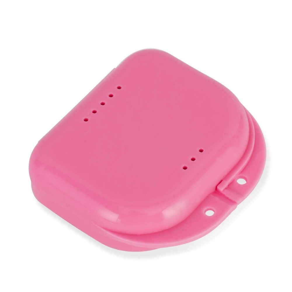 Annhua Orthodontic Retainer Case Dental Mouthguard Container with Vent Holes, Denture Holder Box Clear Aligner Case Slim for Household|Travel|Office - Pink - 12 Months Warranty