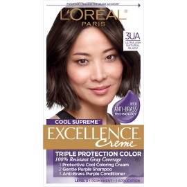 L\'Oreal Paris Excellence Cool Supreme Permanent Hair Color, Ash, 100 Percent Gray Coverage Hair Dye, Anti-Brass regimen includes gentle shampoo, and an anti-brass conditioner