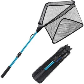 SAN LIKE Fishing Net Fish Landing Nets Ice Fishing Collapsible Telescopic Sturdy Pole Handle for Saltwater Freshwater Extending to 36/43/71/98inches (Blue-S-37inch)