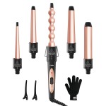 5 in 1 Curling Wand Set: Ohuhu Curling Iron Wand 5Pcs 0.35 to 1.25 Inch Interchangeable Ceramic Barrel Heat Protective Glove 2 Clips Dual Voltage Hair Curler Women Girl Mother Christmas Gift Rose Gold