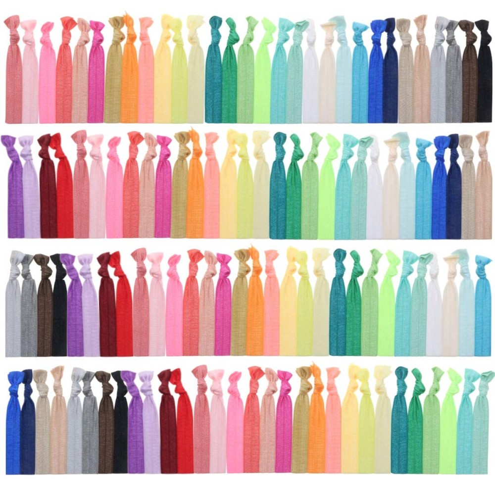 120 No Crease Ribbon Elastics Hair Ties Women Yoga Knotted Ponytail Holder Assorted Color