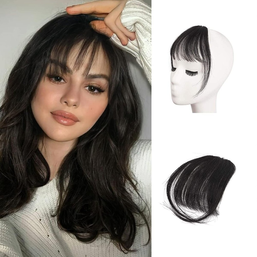 BARSDAR Real Human Hair Clip in Bangs - 100% Human Hair Clip in Bangs for Women - Natural Black Wispy Bangs Extensions Fringe with Temples Real Hair Bangs Hairpieces - Natural Black