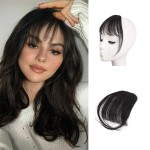 BARSDAR Real Human Hair Clip in Bangs - 100% Human Hair Clip in Bangs for Women - Natural Black Wispy Bangs Extensions Fringe with Temples Real Hair Bangs Hairpieces - Natural Black