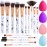 Makeup Brushes DUAIU 15PCs Marble Makeup Brush Set Premium Synthetic Kabuki Powder Blush Contour Foundation Concealer Eyeshadow Brushes with Makeup Sponge Make up Tool A Grey