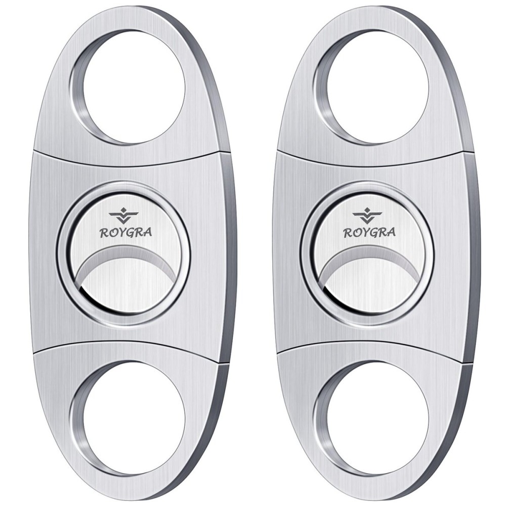 roygra Cigar Cutter Set (2 Pack), Guillotine Double Blade, Cigar Accessories for Men, Stainless Steel Smoking Accessories Tool, Portable Sharp Clean Cut - Silver