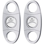 roygra Cigar Cutter Set (2 Pack), Guillotine Double Blade, Cigar Accessories for Men, Stainless Steel Smoking Accessories Tool, Portable Sharp Clean Cut - Silver