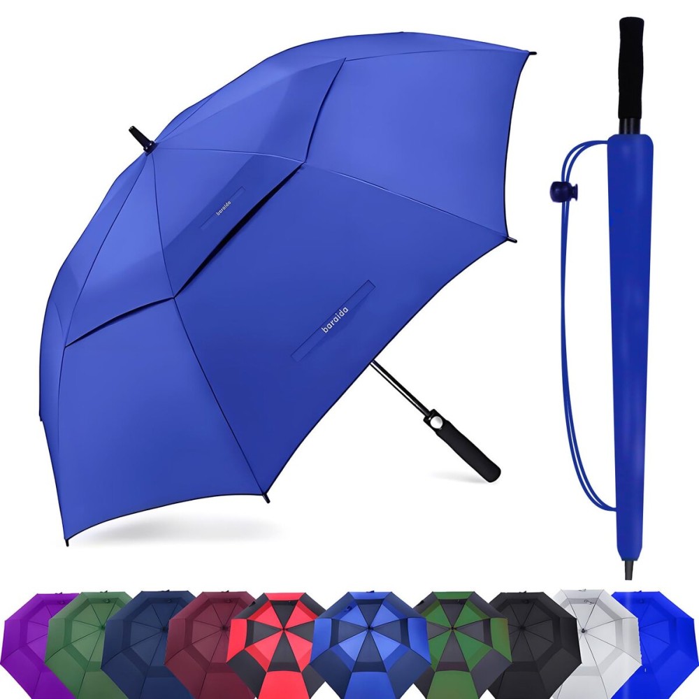 Baraida Golf Umbrella Large 62/68/72 Inch, Extra Large Oversize Double Canopy Vented Windproof Waterproof Umbrella, Automatic Open Golf Umbrella for Men and Women and Family.(62 Inch,Royal Blue)