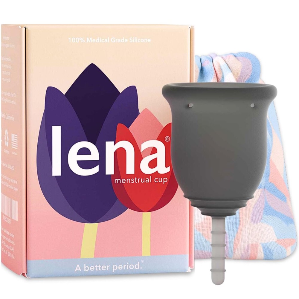 Lena Menstrual Cup Original - Reusable Silicone Period Cup for Regular Flow, 12-Hour Leak-Free Protection, Soft & Comfortable, Beginner-Friendly Design - Small, Gray