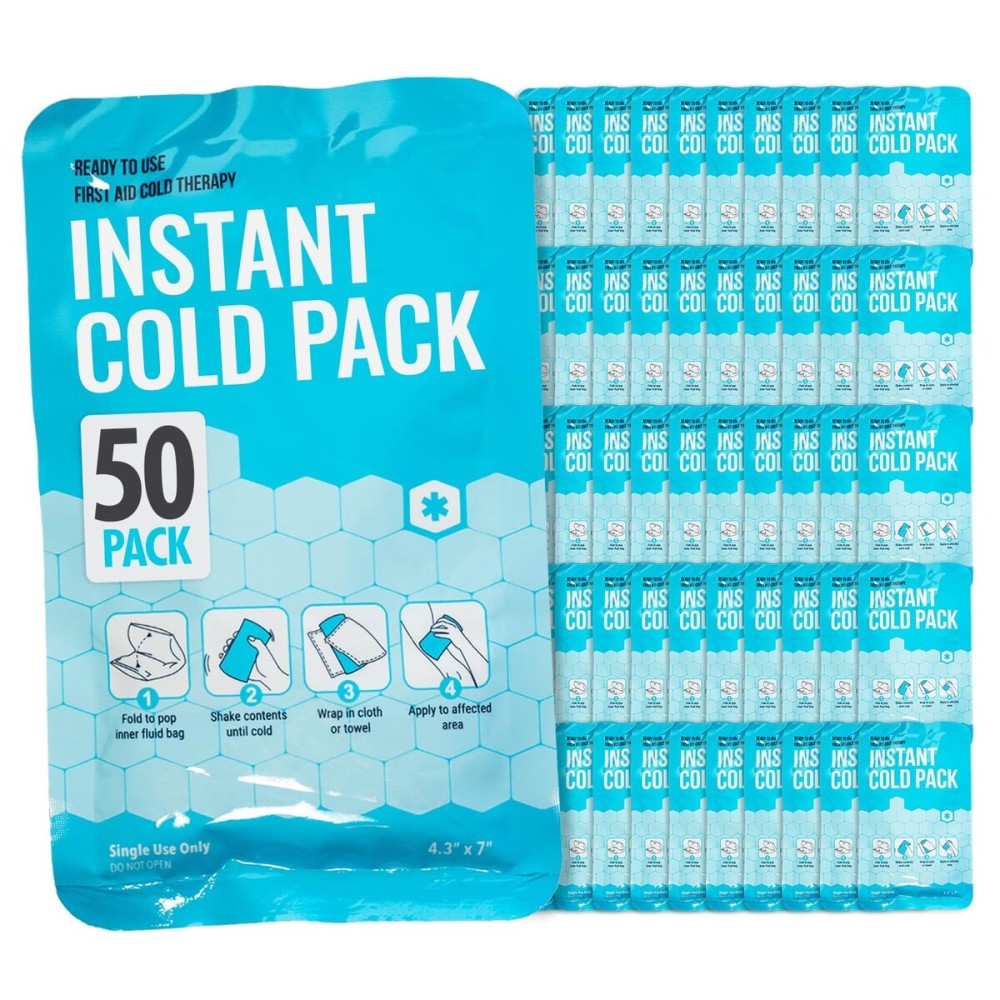 ICEWRAPS 4x7 Instant Cold Pack - Bulk Box of 50 | Cold Compress Instant Ice Pack for Emergency | Disposable Ice Packs for Injuries | Instant Breakable Ice Packs for First Aid and Sports
