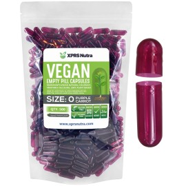 XPRS Nutra Size 0 Empty Capsules - 500 Count Empty Vegan Capsules - Vegetarian Pills - DIY Vegetable Capsule Filling - Veggie Pill Caps for Do-It-Yourself Supplements (Purple Carrot)