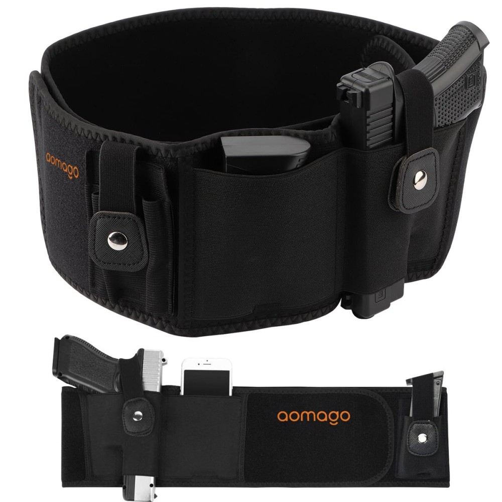 Belly Band Holster for Concealed Carry Left Hand-Gun Holster for Women & Men Fits Glock, Smith Wesson, Taurus, Ruger, and More-Breathable Neoprene Waistband for Most Pistols and Revolvers by Aomago
