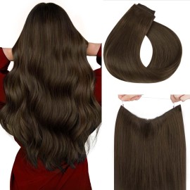 HOTBANANA Wire Hair Extensions, 14 inch 75g Chocolate Brown Fish Line Real Human Hair Straight Invisible Remy Hair Extensions