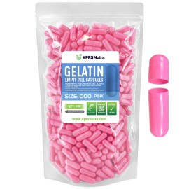 XPRS Nutra Size 000 Empty Capsules - 500 Count Large Empty Gelatin Capsules - Pills for DIY Supplement Capsule Filling - Fillable Color Gel Caps Pills (Pink)