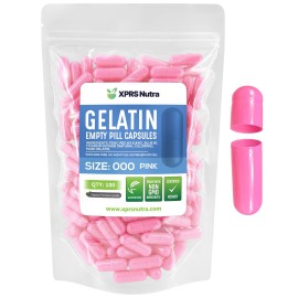 XPRS Nutra Size 000 Empty Capsules - 100 Count Large Empty Gelatin Capsules - Pills for DIY Supplement Capsule Filling - Fillable Color Gel Caps Pills (Pink)