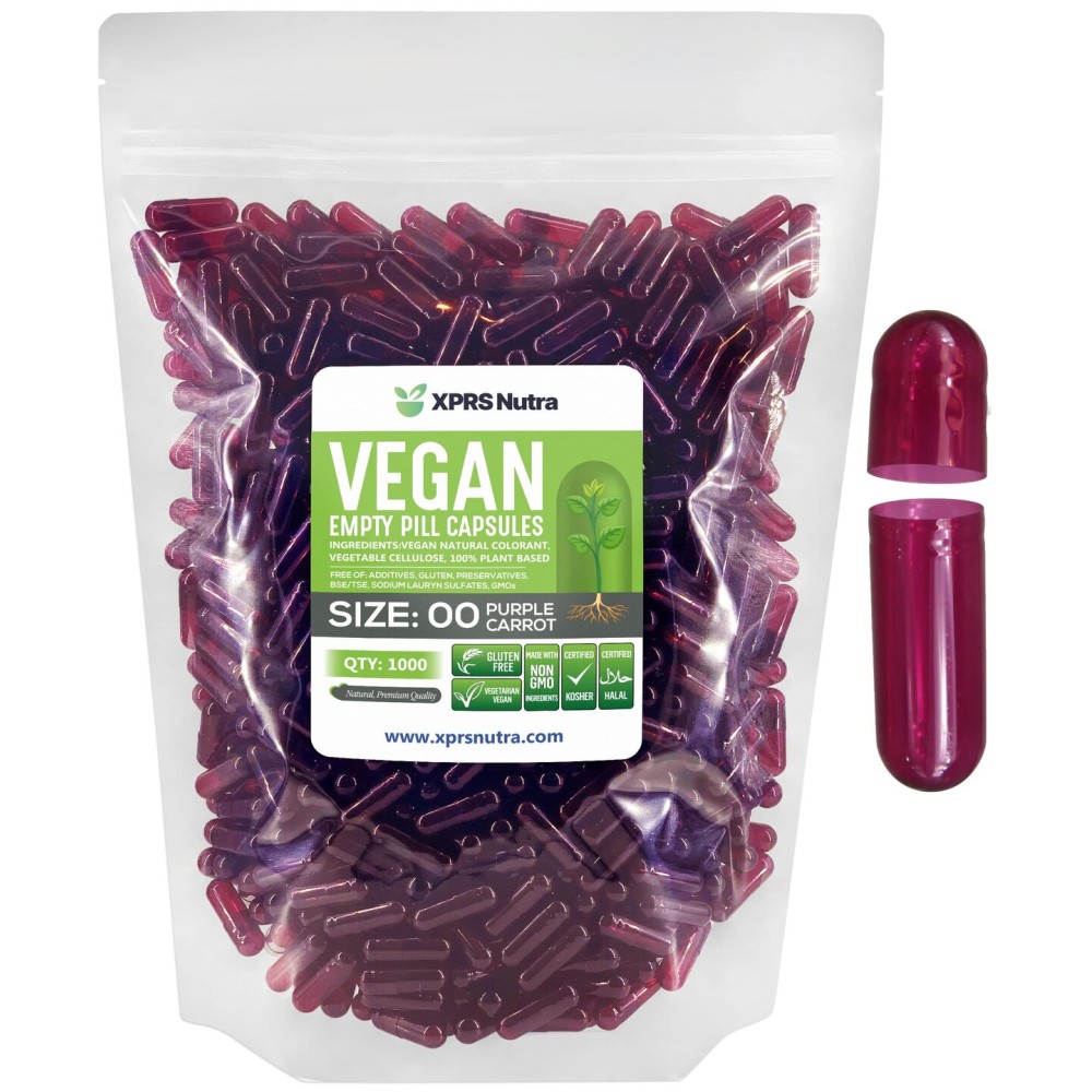 XPRS Nutra Size 00 Empty Capsules - 1000 Count Empty Vegan Capsules - Vegetarian Empty Pills - DIY Vegetable Capsule Filling- Veggie Pill Caps (Purple Carrot)