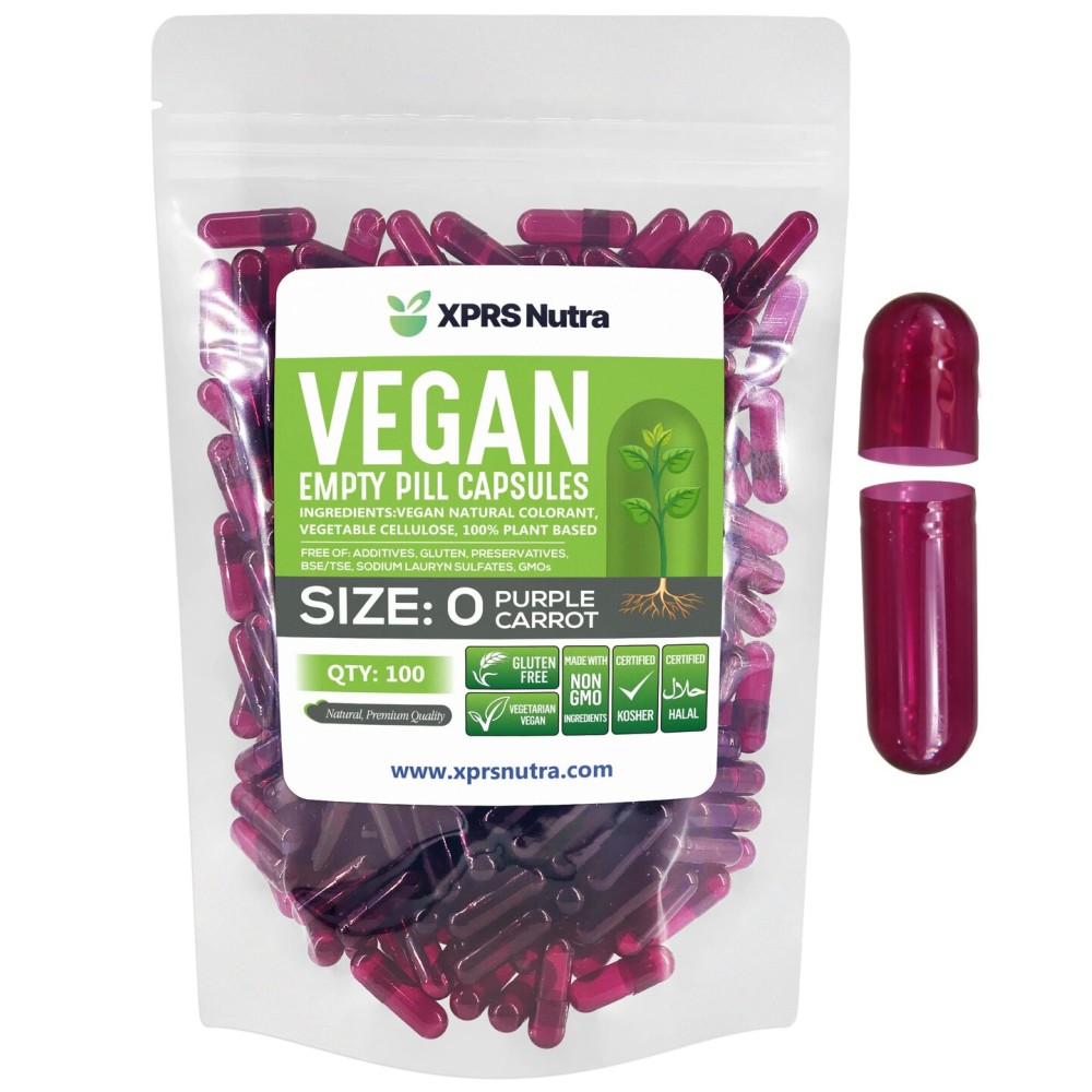 XPRS Nutra Size 0 Empty Capsules - 100 Count Empty Vegan Capsules - Vegetarian Pills - DIY Vegetable Capsule Filling - Veggie Pill Caps for Do-It-Yourself Supplements (Purple Carrot)