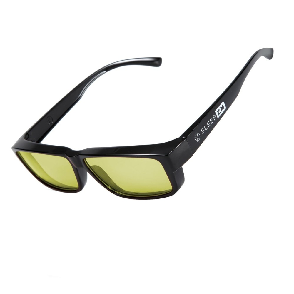 Sleep ZM Blue Light Blocking Glasses for Women + Men - Better Sleep + Anti Eye Strain Protection - Computer Screens & Gaming - Large Black Fit over - DaytimeMax Yellow Lens