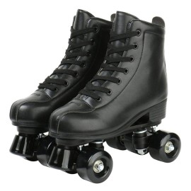 XUDREZ Double Row Skates - Adjustable Leather High-top Roller Skates for Indoor & Outdoor Use - Adult Sizes with Bag (Black Wheels, Women\'s 10 / Men\'s 8.5)