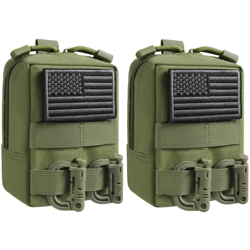FRTKK 2 Pack Molle Pouches - Tactical Compact Water-Resistant EDC Pouch Small Utility Pouch Bags (Patch Included) (2 Pack-Army Green)