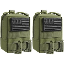 FRTKK 2 Pack Molle Pouches - Tactical Compact Water-Resistant EDC Pouch Small Utility Pouch Bags (Patch Included) (2 Pack-Army Green)