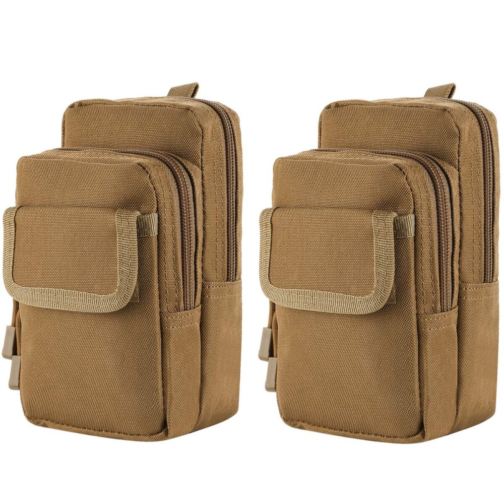 FRTKK 2 Pack Molle Pouches - Tactical Compact Water-Resistant EDC Pouch Small Utility Pouch Bags (Patch Included) (2 Pack-Tan 2)