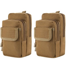 FRTKK 2 Pack Molle Pouches - Tactical Compact Water-Resistant EDC Pouch Small Utility Pouch Bags (Patch Included) (2 Pack-Tan 2)