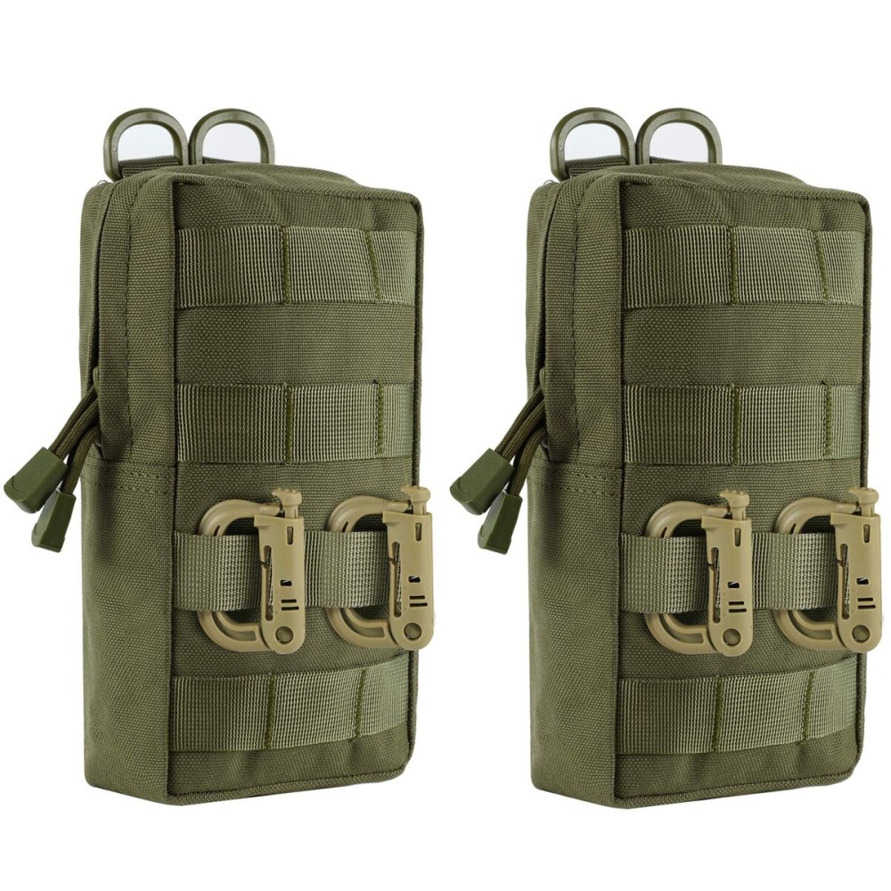 FRTKK 2 Pack Molle Pouches - Tactical Compact Water-Resistant EDC Pouch Small Utility Pouch Bags (Patch Included) (2 Pack-Army Green 3)