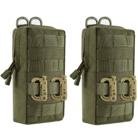 FRTKK 2 Pack Molle Pouches - Tactical Compact Water-Resistant EDC Pouch Small Utility Pouch Bags (Patch Included) (2 Pack-Army Green 3)