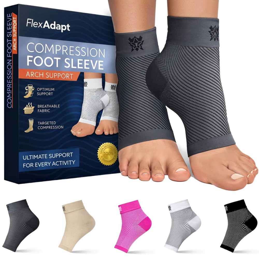 Compression Socks for Plantar Fasciitis & Achilles Tendonitis Relief - Pair of Ankle Compression Sleeves for Foot Swelling, Heel Spurs, Pain & Fatigue - Comfortable Arch Support Brace for Daily Use (Gray, Small)