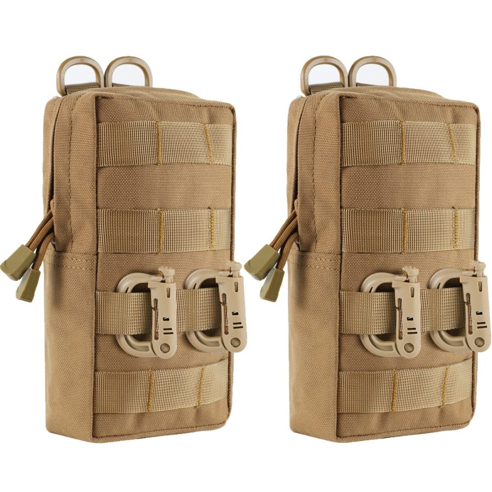 FRTKK 2 Pack Molle Pouches - Tactical Compact Water-Resistant EDC Pouch Small Utility Pouch Bags (Patch Included) (2 Pack-Tan 3)