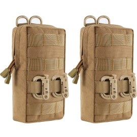 FRTKK 2 Pack Molle Pouches - Tactical Compact Water-Resistant EDC Pouch Small Utility Pouch Bags (Patch Included) (2 Pack-Tan 3)