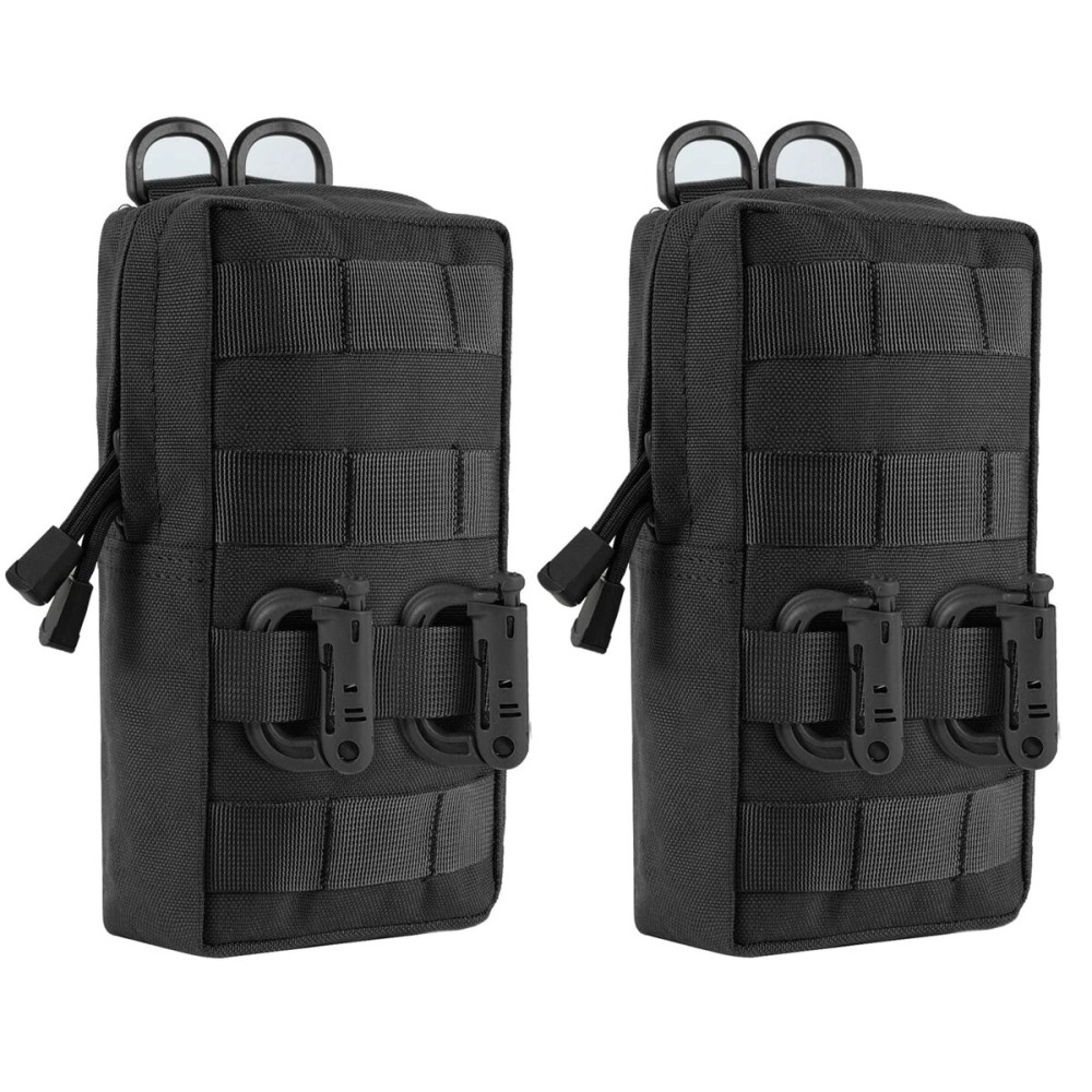 FRTKK 2 Pack Molle Pouches - Tactical Compact Water-Resistant EDC Pouch Small Utility Pouch Bags (Patch Included) (2 Pack-Black 3)