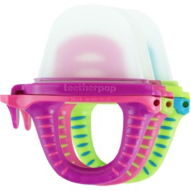 Teetherpop Fillable Silicone Teether for Babies (3-Pack) - Breastmilk Popsicle Molds for Teething w/Spill-Proof Sippy Slits - Freezable Baby Teethers for Liquid & Pure (Fucshia/PinkLemon/BlueLemon)