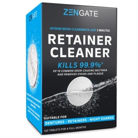 ZENGATE Retainer Cleaner Tablets - Quick 3-Minute Clean for Dentures, Mouth Guards, Aligners, and Night Guards - 120 Dental Cleansing Tablets - FSA HSA Approved Dental Appliance Cleanser