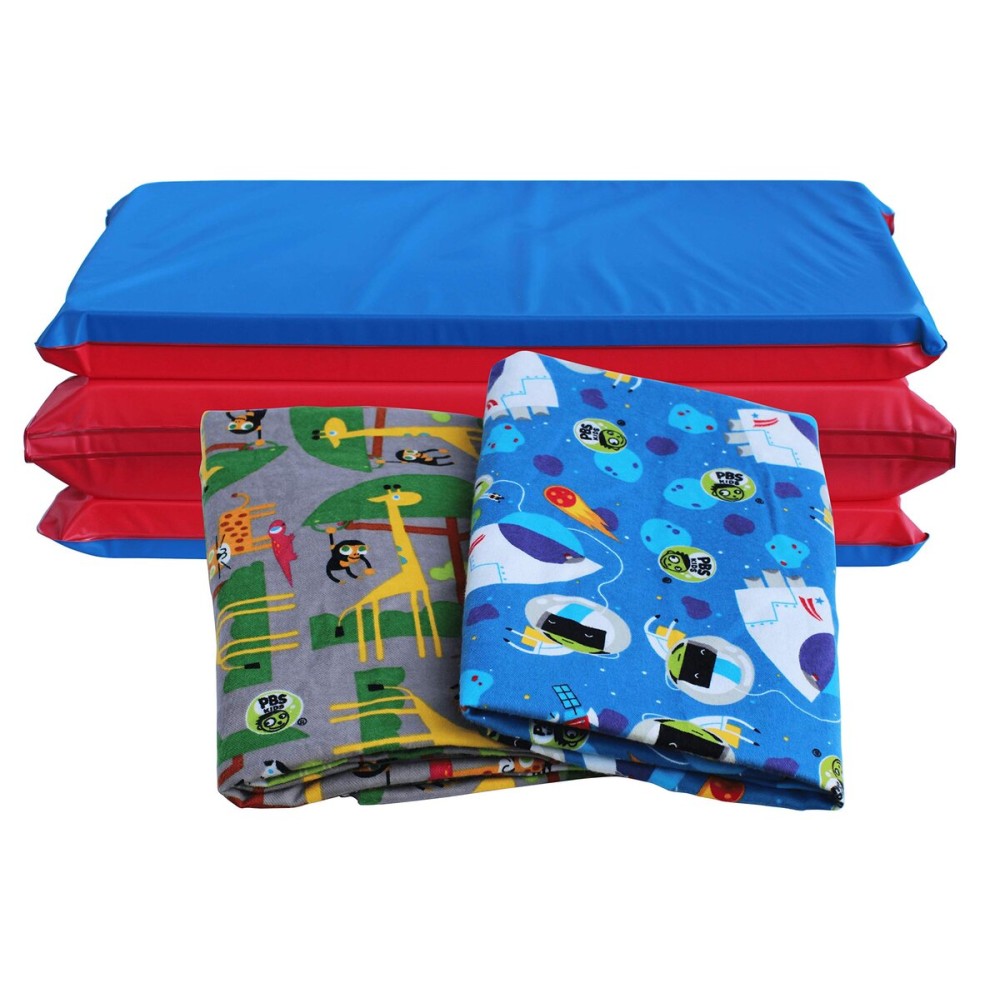 KinderMat 1.5 Thick + PBS Kids Adventure Kit - 2 Washable Covers - 47 x 22, Special Edition - Safari Party and Space Explorer - Value Bundle Great for Daycare & Family Households